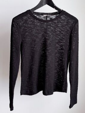 Intimately Free People Sheer Open Rib Knit Layering Top Black L